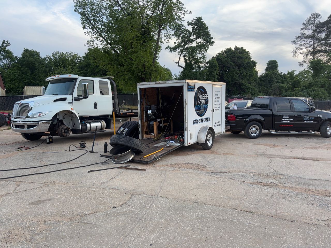 Keep On Rolling Tires service trucks and trailer